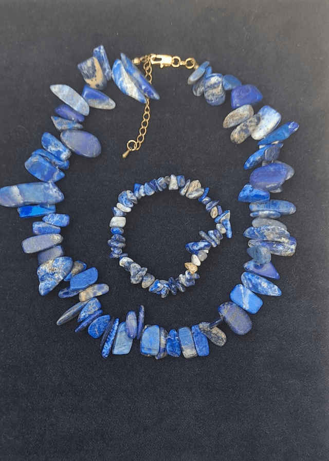 Parure en Lapis-lazuli avec fermoir en Argent 925 plaqué Or 5 microns